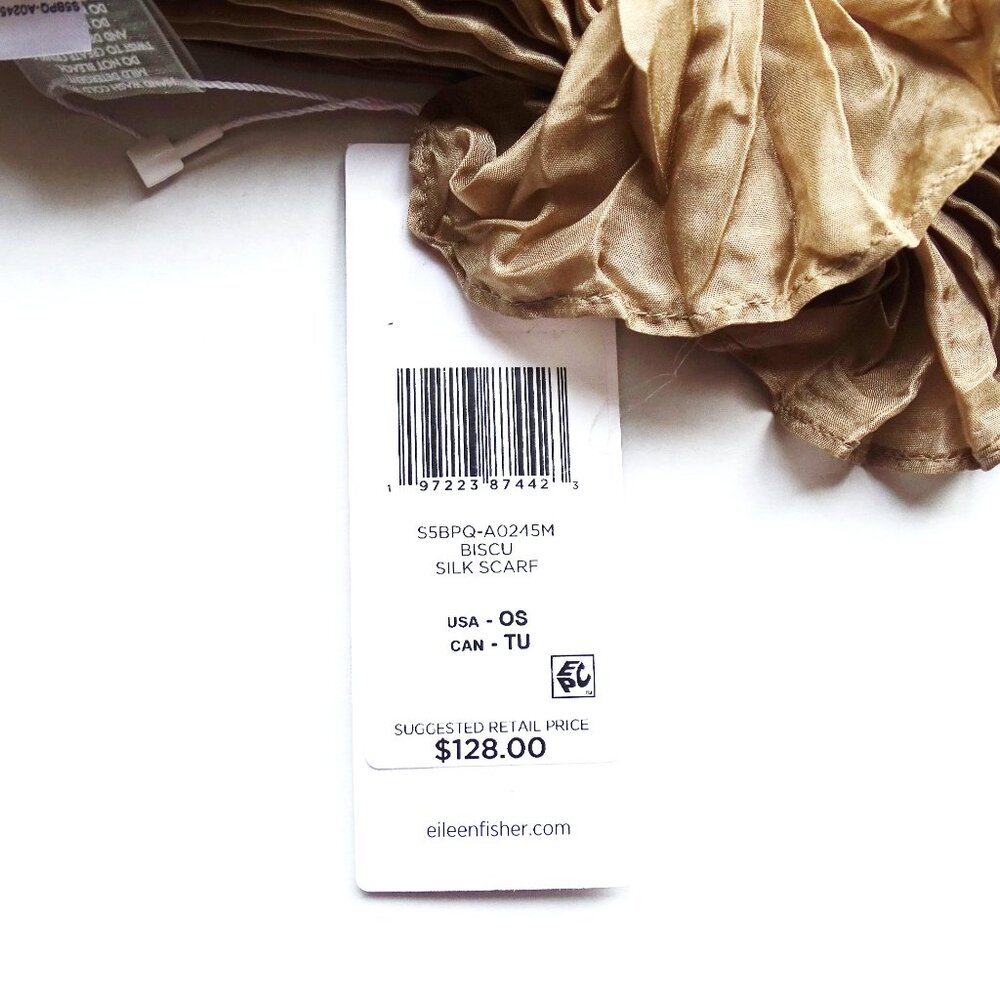 Eileen Fisher Crinkled Lightweight Scarf in Beige/Tan - Picture 5 of 8